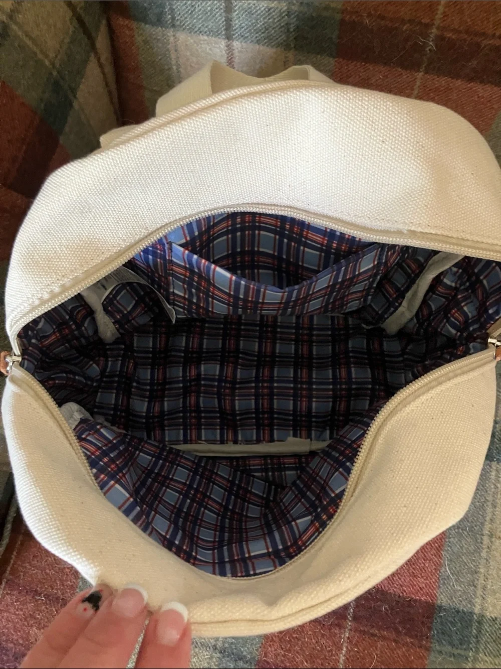 Old Navy Cream Canvas Backpack with Brown Suede Base